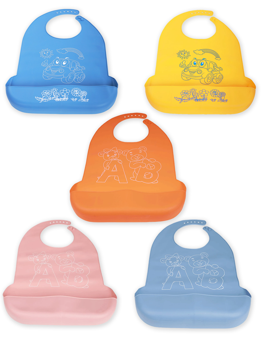 Lot de 3 Bavoirs bébé silicone souple imperméable ultra Fins Léger Lavage  facile Réutilisable - Bavoir d'alimentation bebe couleur Mixte